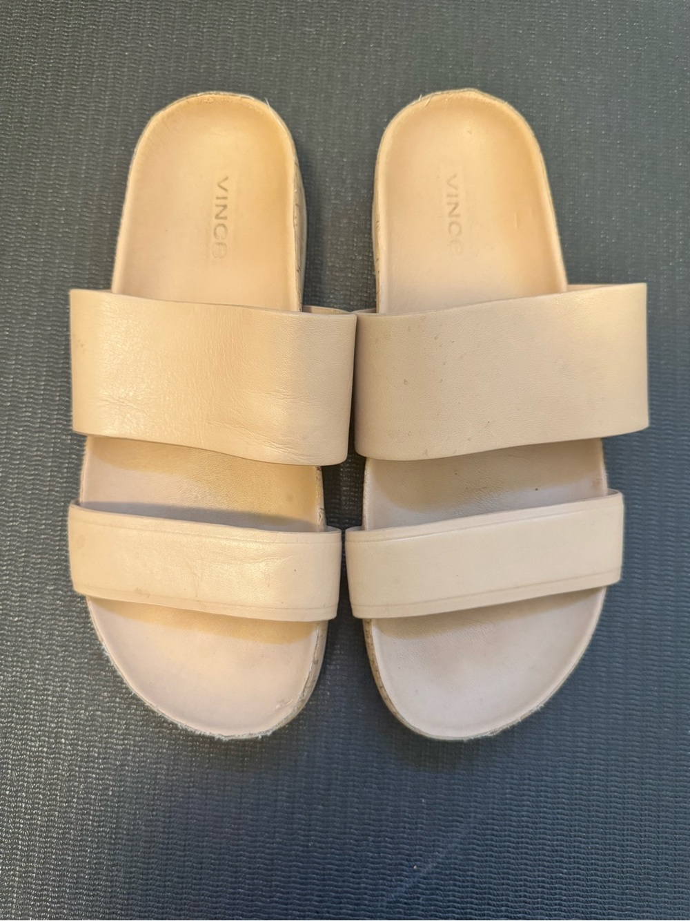 VINCE Beige Double-Strap Slide Sandals